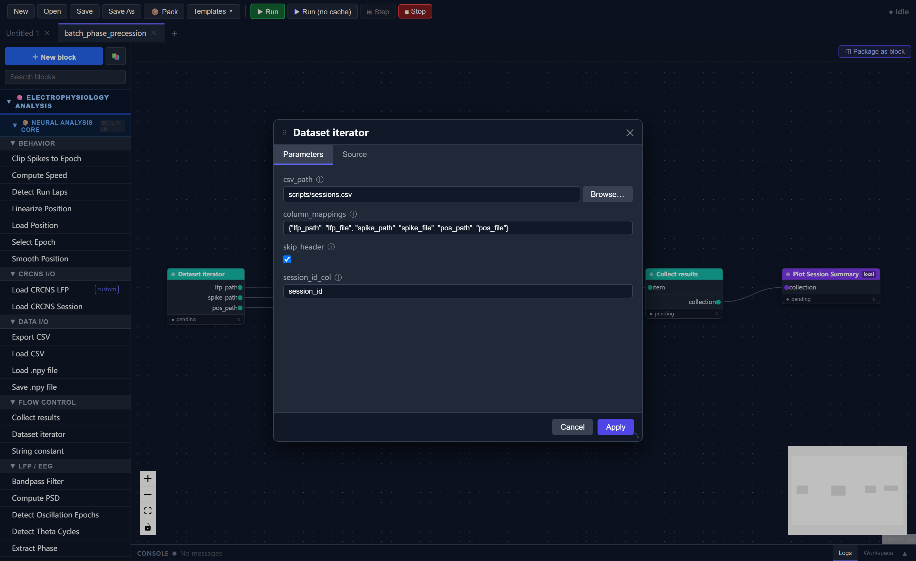 Iterator parameter editor